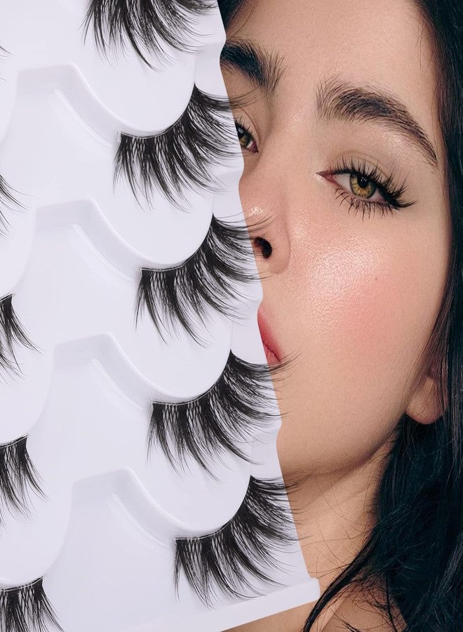 zanlufly Half Lashes Manga Natural Wispy 3/4 False Eyelashes Cat Eye Lashes Volume Clear Band False Lashes that Look Like Extensions Soft Handmade Reusable Lashes Pack - Image 1